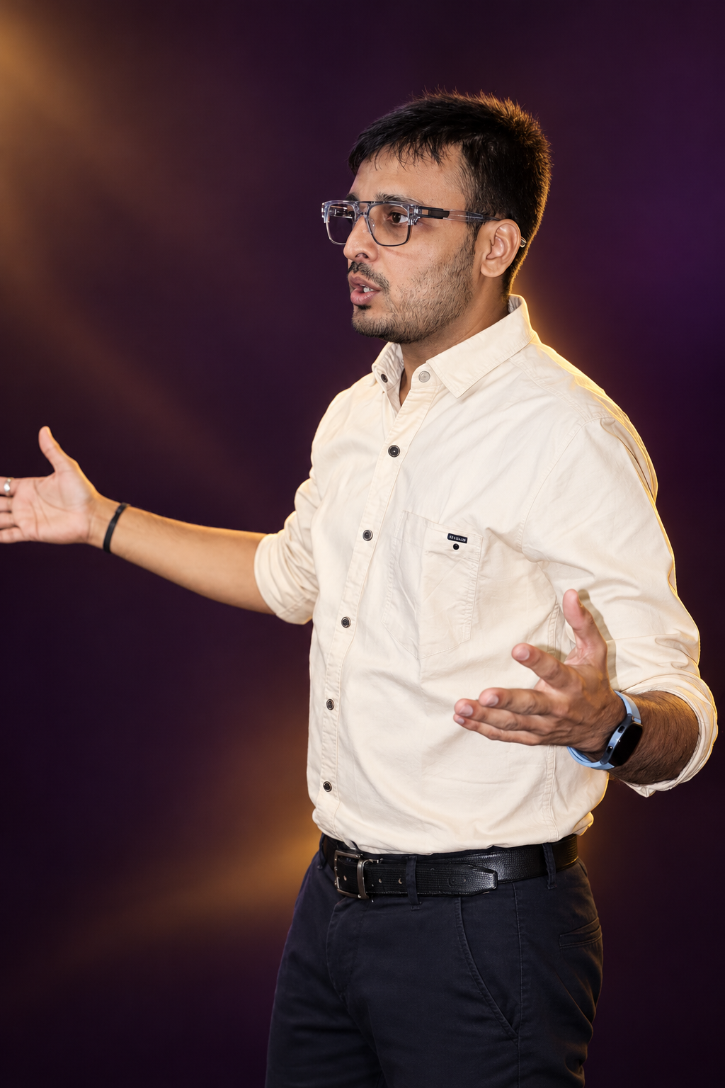 Siddharth Panchal speaking and sharing ideas with an audience