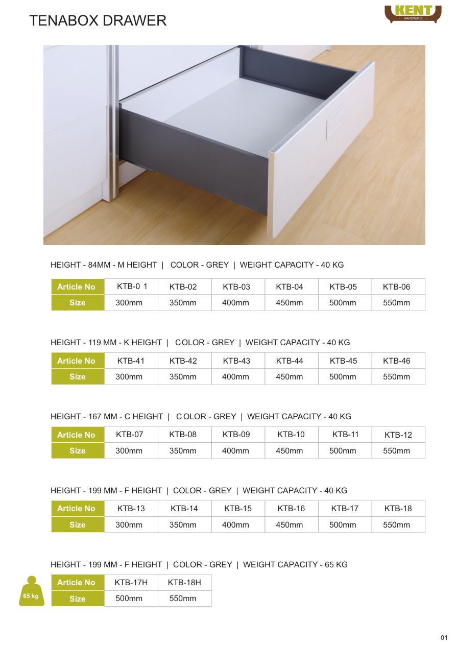 KENT Hardware Tenabox Drawer catalogue page 4