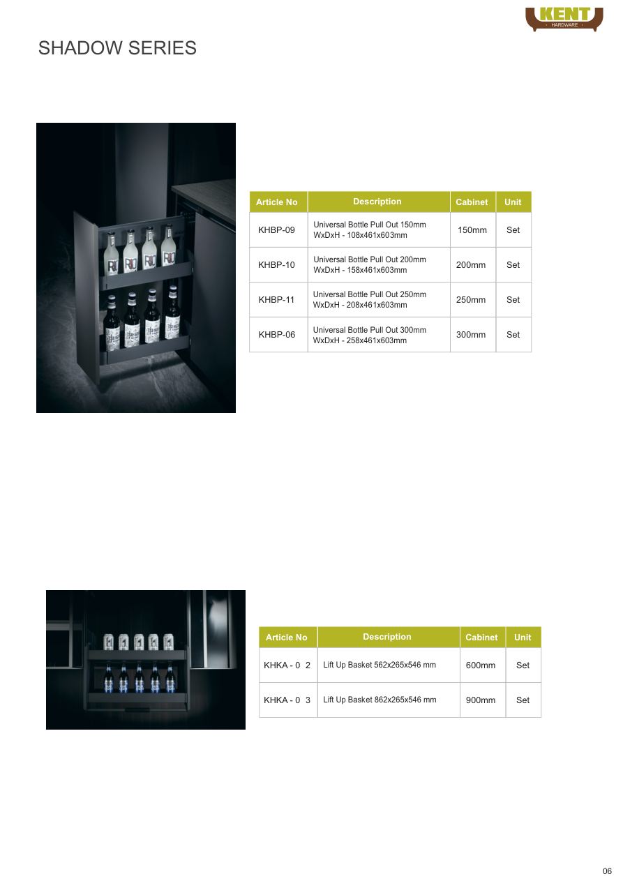 KENT Hardware Shadow Series Bottle Pull-outs catalogue page 9