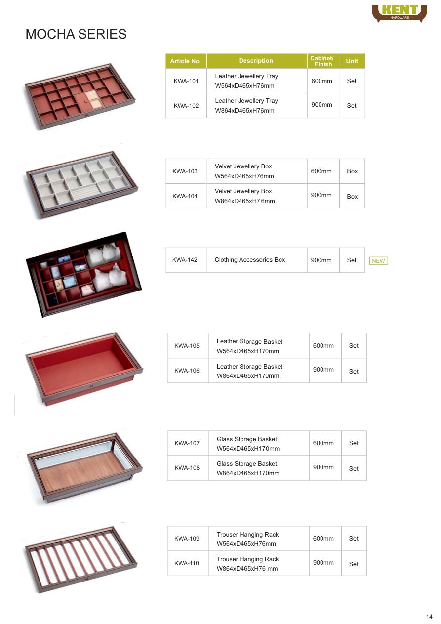 KENT Hardware Mocha Jewellery & Trouser Trays catalogue page 17
