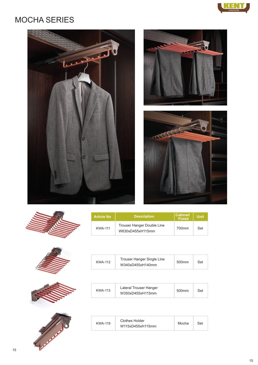 KENT Hardware Mocha Trouser Hangers catalogue page 18