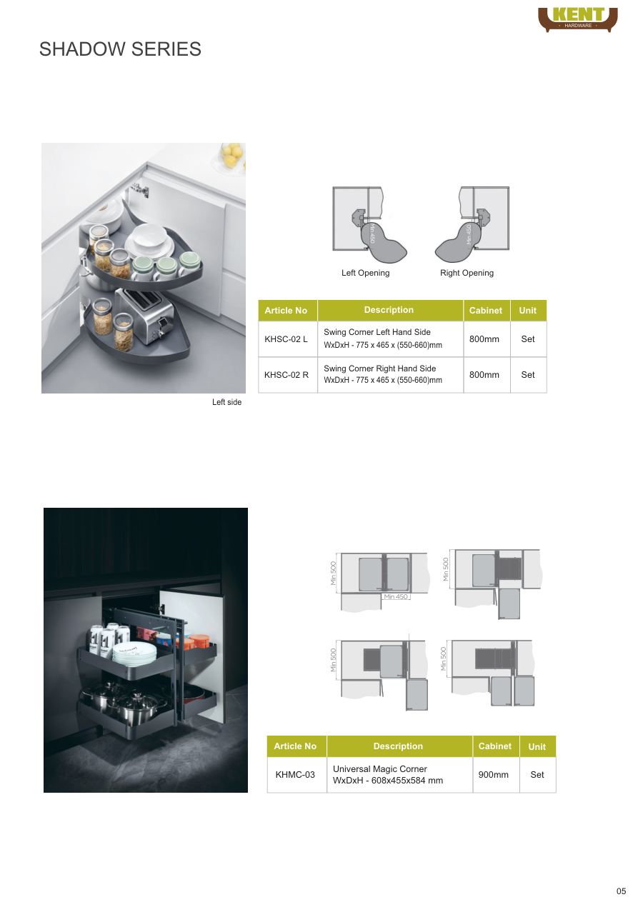 KENT Hardware Shadow Series Corner Units catalogue page 8