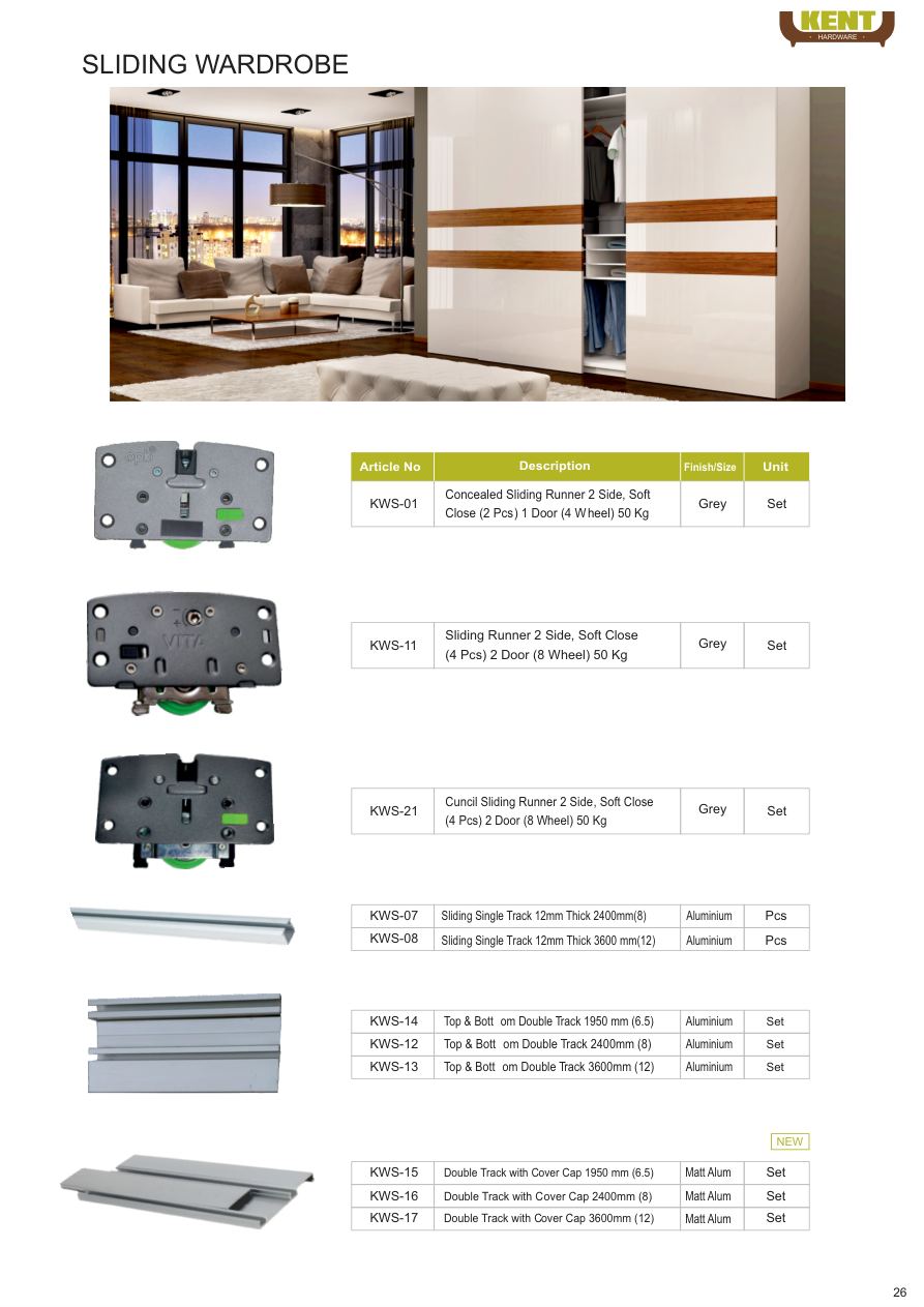KENT Hardware Sliding Wardrobe Hardware catalogue page 29