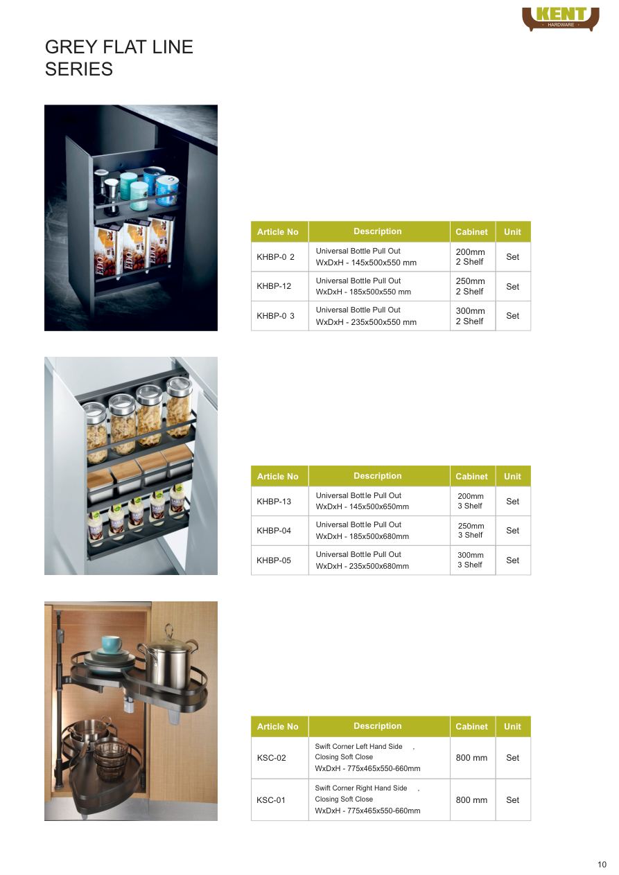 KENT Hardware Grey Flat Line Pull-outs catalogue page 13