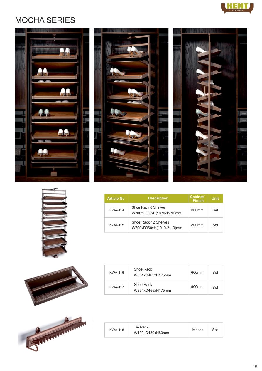 KENT Hardware Mocha Shoe Racks catalogue page 19