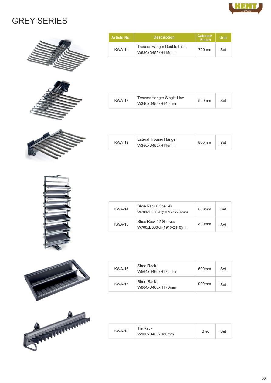 KENT Hardware Grey Trouser Hangers & Shoe Racks catalogue page 25