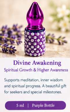 Divine Awakening elixir in a purple bottle