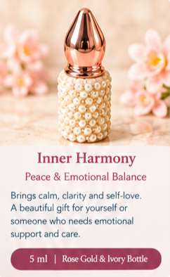 Inner Harmony elixir in a rose gold and ivory bottle