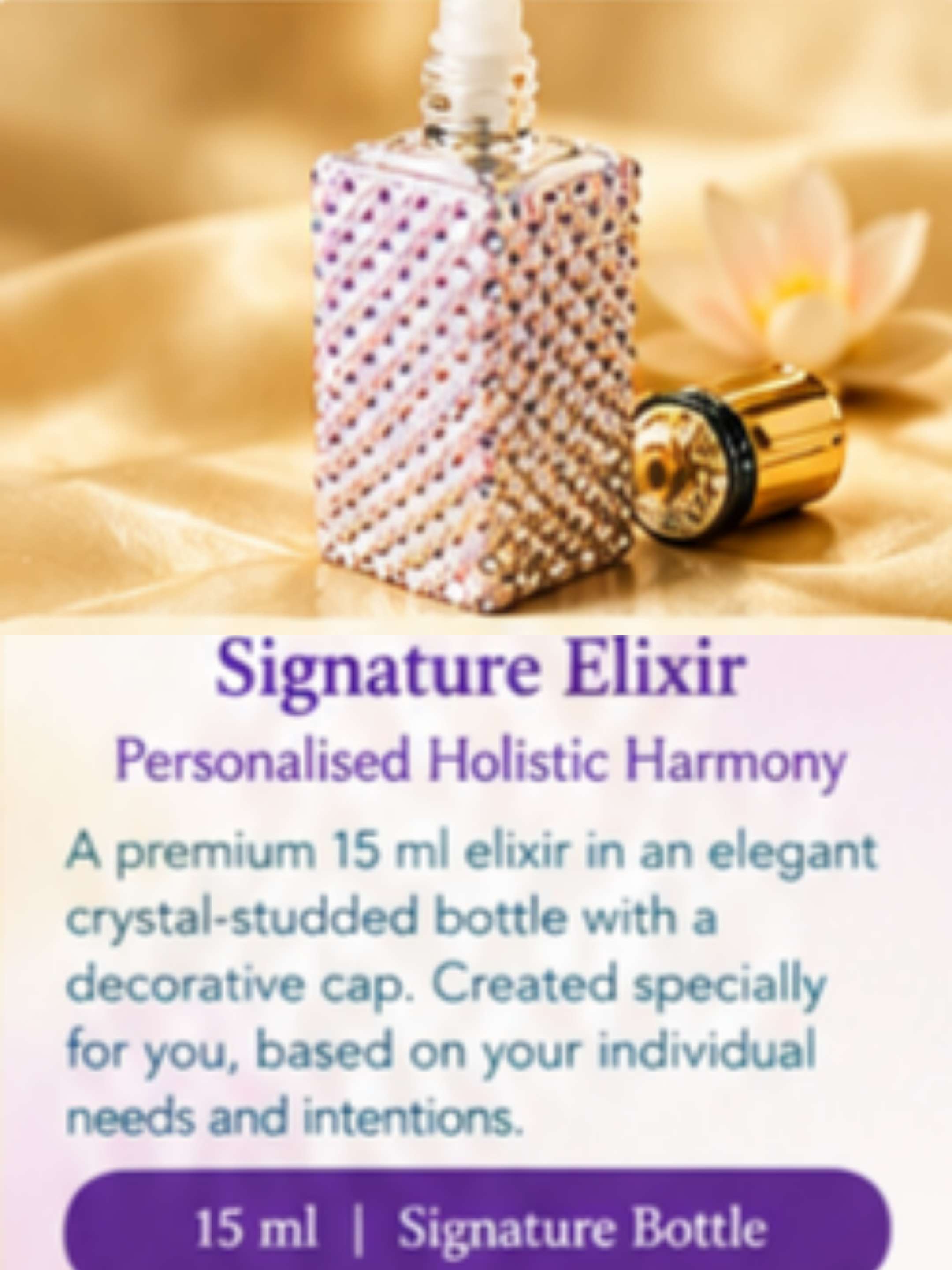 Signature Elixir in a crystal-studded bottle with a decorative cap