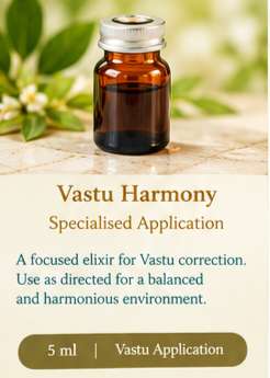 Vastu Harmony elixir in an amber bottle for Vastu application