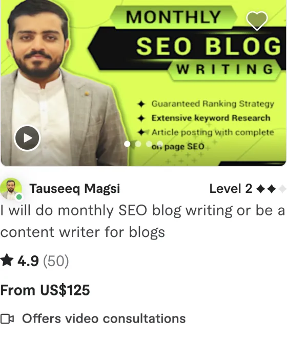 Fiverr gig pricing screenshot