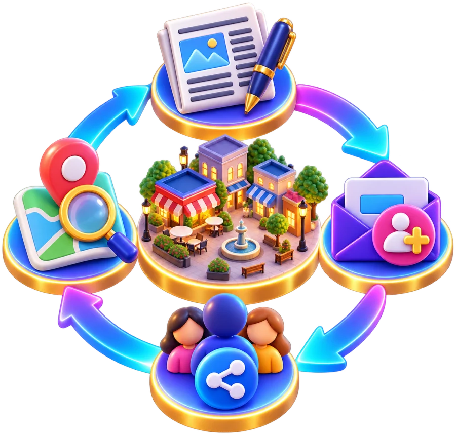 The local media flywheel: content, subscribers, sharing and search presence feeding each other