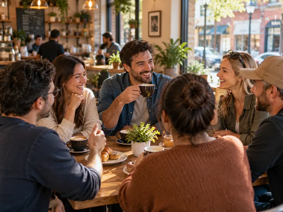 A small group of neighbors at a local coffee shop