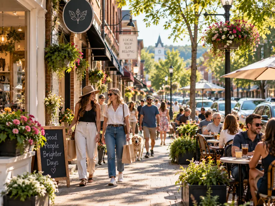 A busy main street full of local shoppers