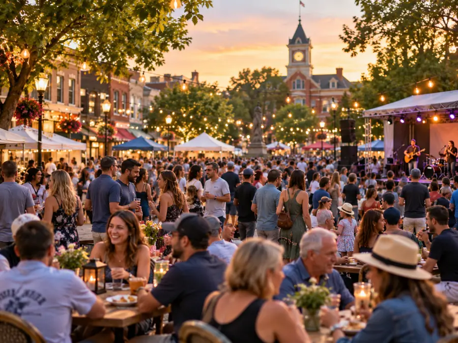 A packed town square community event