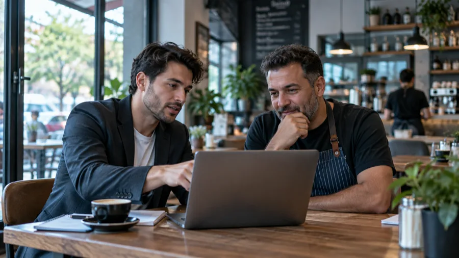 Meeting a local business owner about their publication