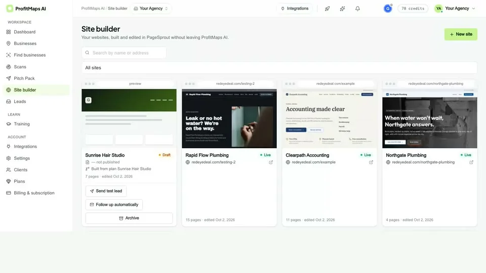 Site builder with websites built for local businesses
