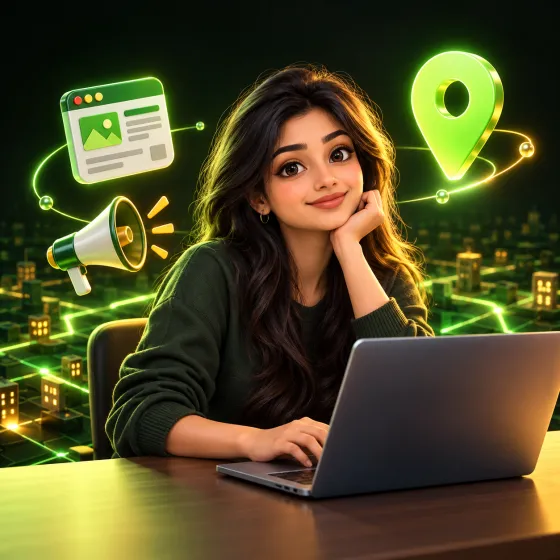 A freelancer at her laptop with new service ideas around her
